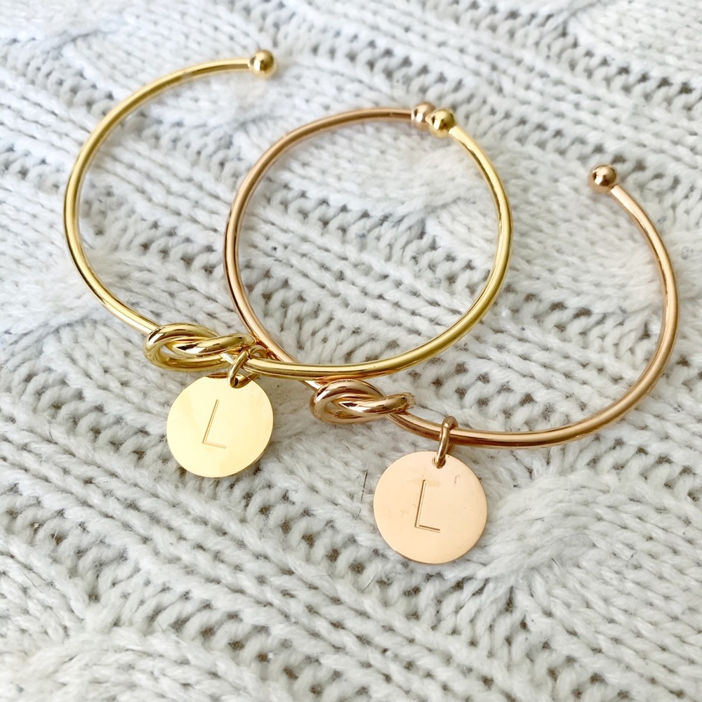 Gold and rose gold monogram initial bracelets L